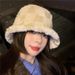 Lambskin Bucket Hat For Women Autumn And Winter Thick Warm Net Red Basin Hat Letter Bucket Hat Makes The Face Look Small_voghion.com