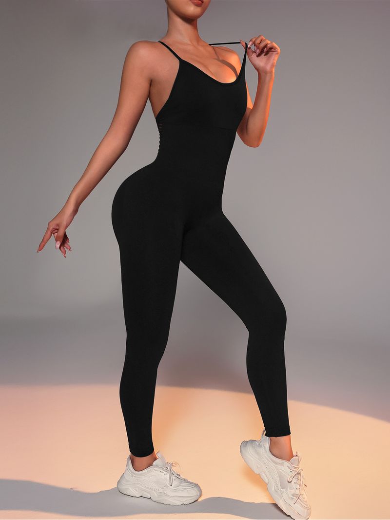 Dametøj Sømløs dyb V-hals yogajumpsuit med skåle til kvinder med mikro-flared hurtigttørrende sportsjumpsuit_voghion.com