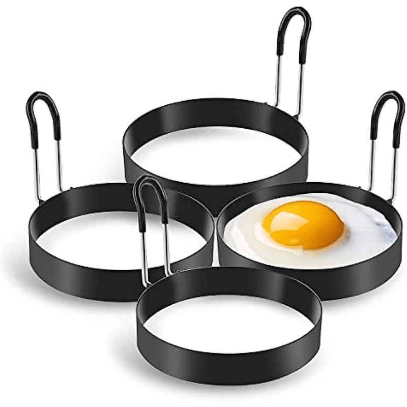 Lot de 4 anneaux de cuisson pour œufs en acier inoxydable - Parfaits pour faire frire des œufs, des crêpes et des omelettes - Gadgets et accessoires de cuisine pour hôtel_voghion.com