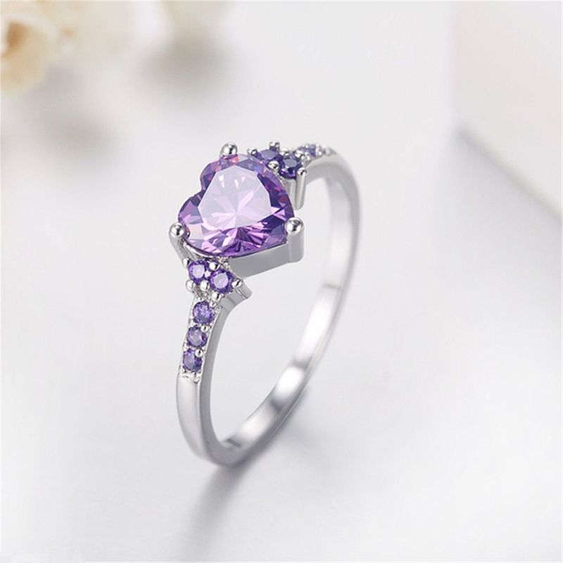 Anello in argento con zircone naturale e ametista, alla moda, a forma di cuore, gioiello da donna_voghion.com