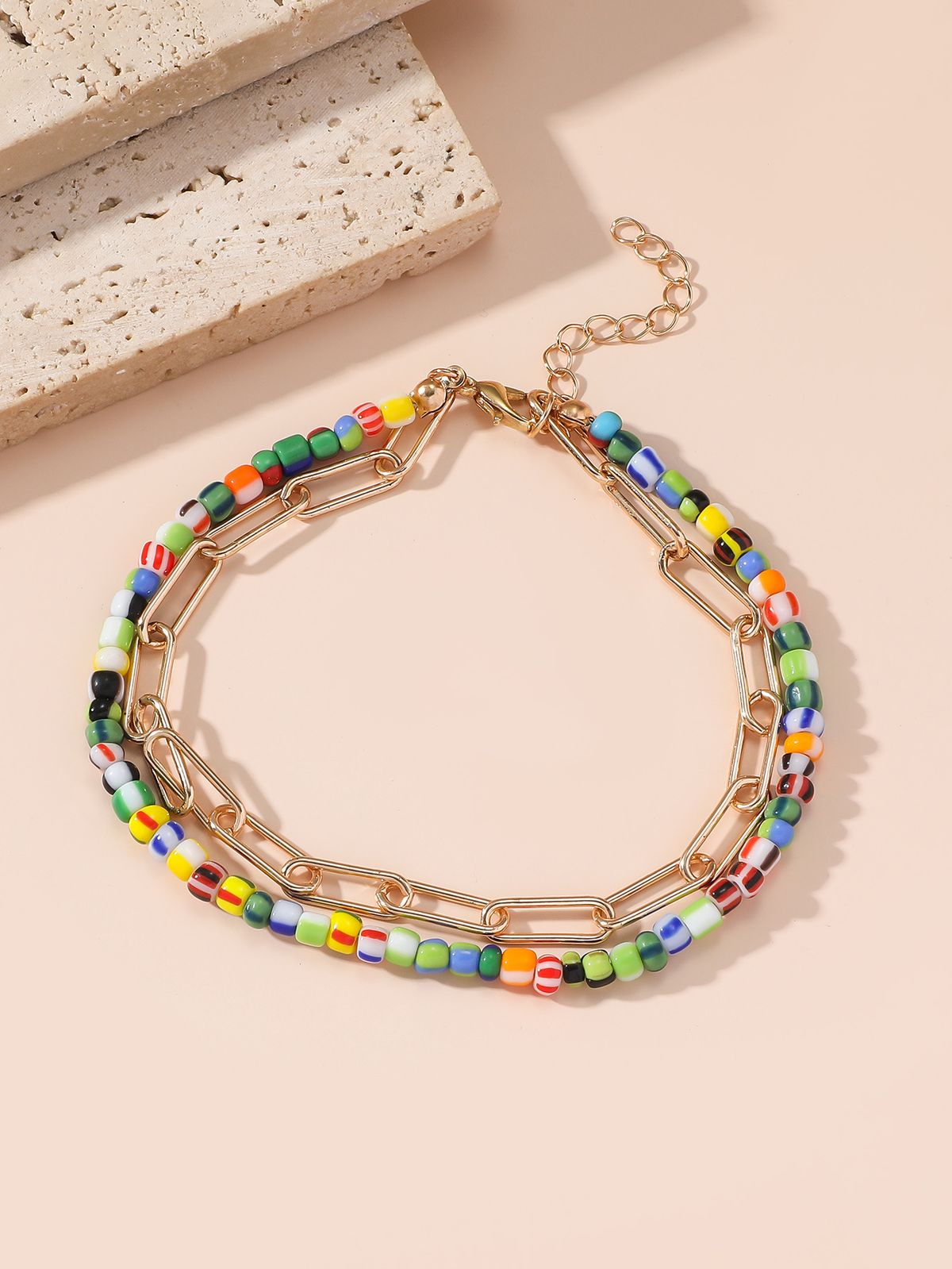 Cavigliera alla moda semplice con doppio strato di diamanti intarsiati per donna, catena da spiaggia con ciondolo a cuore unico e creativo_voghion.com