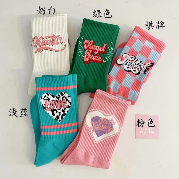 Damstrumpor Koreansk version Vår och sommar Lång bomull Mellanrör Ytterkläder Nät Kändis All Match Street Ins Trend Amerikansk Retro Höga strumpor_voghion.com