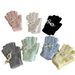 Pearl Bow Gloves Women's Winter Fingerless Knit Solid Color Style_voghion.com