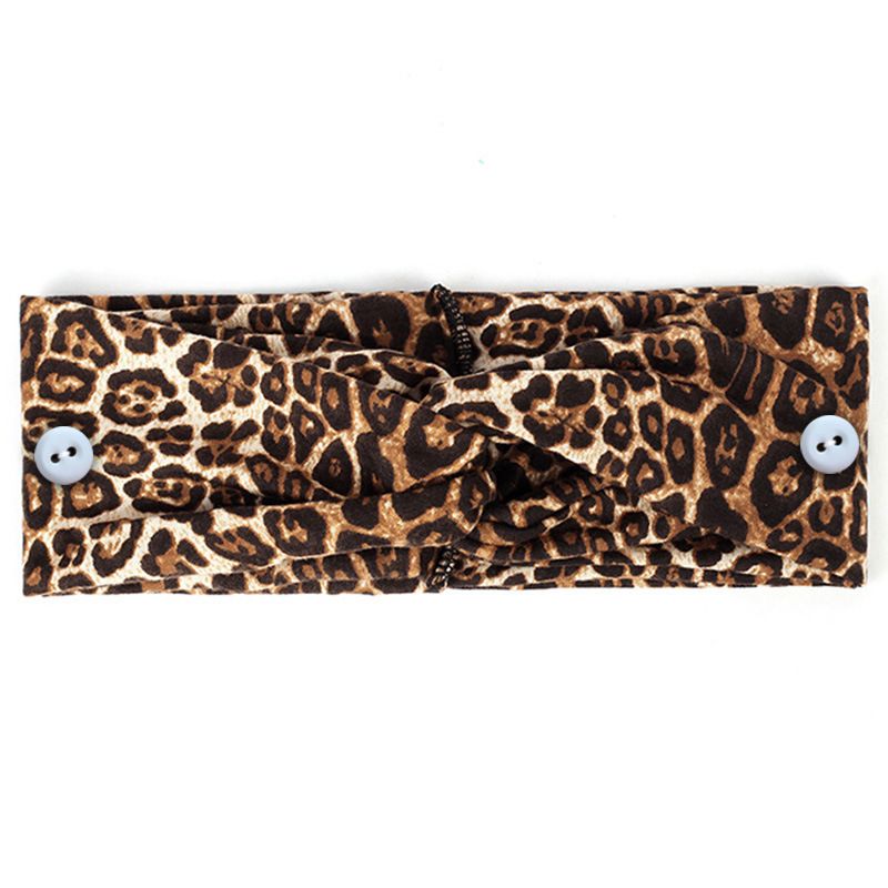 Leopard print sewn button buckle buckle, mask cross over stretch headband, wide edge yoga headscarf headband_voghion.com