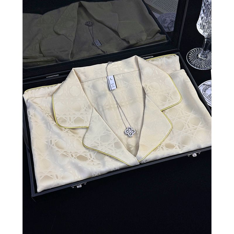 Undertøy Golden Jade Marriage Jacquard Thousand Gold Pysjamas Dame Tidlig Vår Issilke Silke Langermet Komfortabelt Hjemmeklærsett_voghion.com