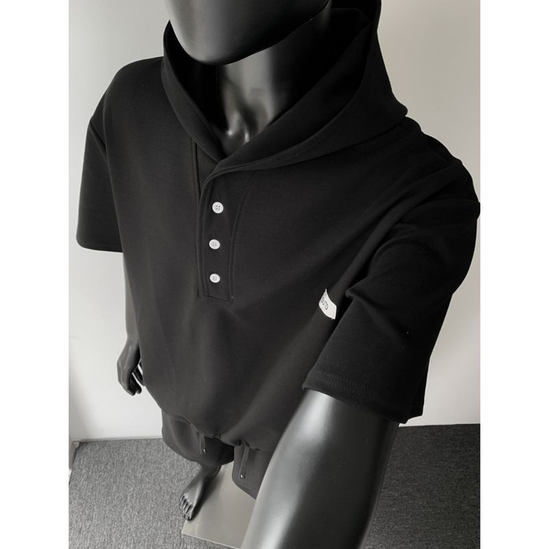 ​​Herren-Set aus Kapuzenpullover und Shorts mit kurzen Ärmeln – Lässiges Outfit mit entspannter Passform für Sommer, Streetwear, Fitnessstudio, Reisen (Weißgrau, Hellgrau, Schwarz)​_voghion.com