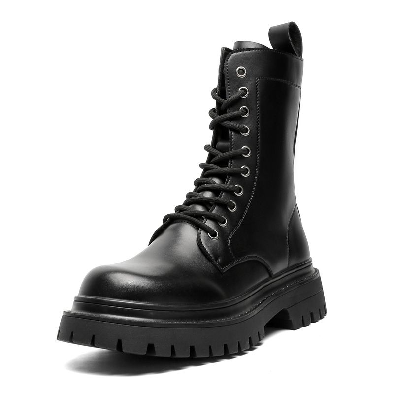 Skinny Short Boots Retro Tooling Boots Thick-soled Heightening Martin Boots Lace-up Men's Boots_voghion.com