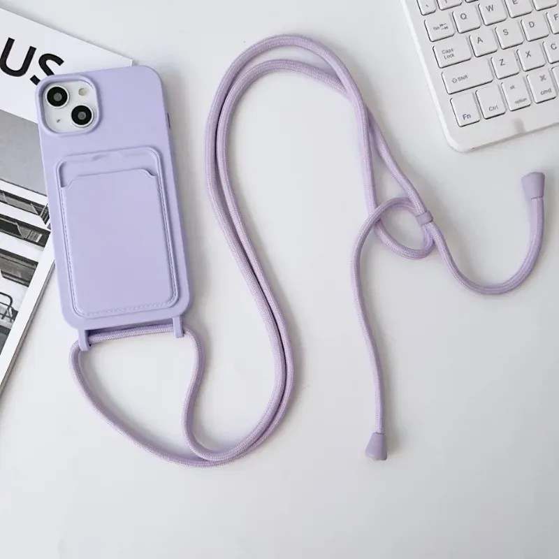 Etui na telefon Crossboby Lanyard Rope do iPhone'a 16 15 14 Plus 13 12 11 Pro Max Silikonowe opakowanie na karty Pokrowiec zapobiegający upadkom_voghion.com