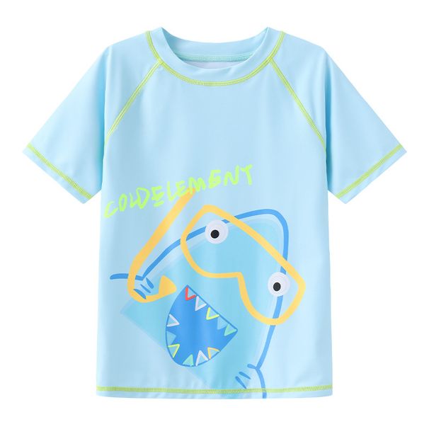 Boys' Short Sleeve Swimwear Set With Matching Swim Cap - Cartoon Print Quick-Dry Rash Guard & Swim Trunks (Ages 1-8, Sizes 110-160)_voghion.com