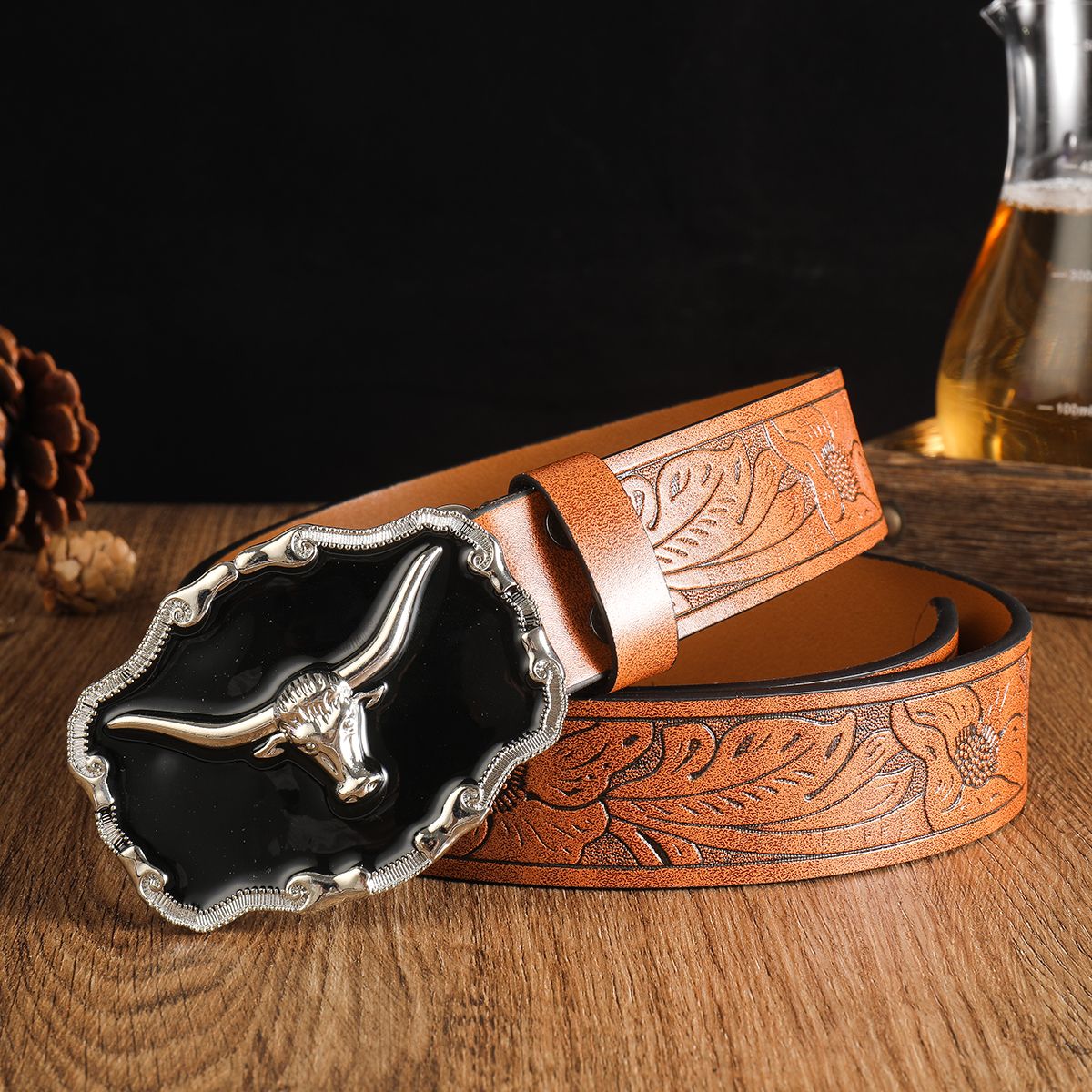 HEIßER Schwarz Kopf Große 3,7 cm breite männer und frauen Westlichen kopf denim stil bull scalprendy gürtel glatte schnalle_voghion.com