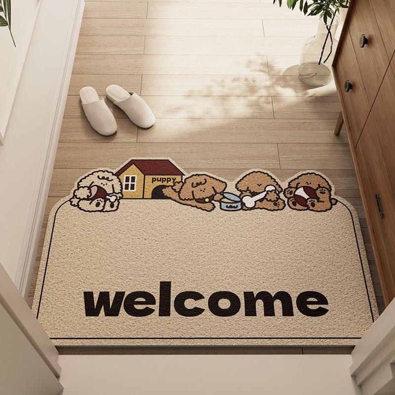 Home Furniture cartoon panda home carpet silk loop wear resistant and dirt resistant foot mat porch entrance door can be cut to rub the soil mat_voghion.com