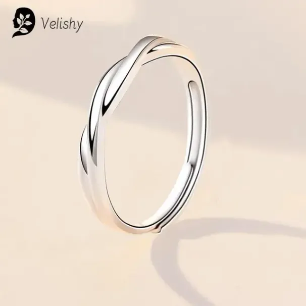 Vendite calde Moda Coppia Anelli Set Argento Colore Semplice Apertura Regolabile Anello da dito Gioielli leggeri Per Donne Uomini Regalo di anniversario_voghion.com