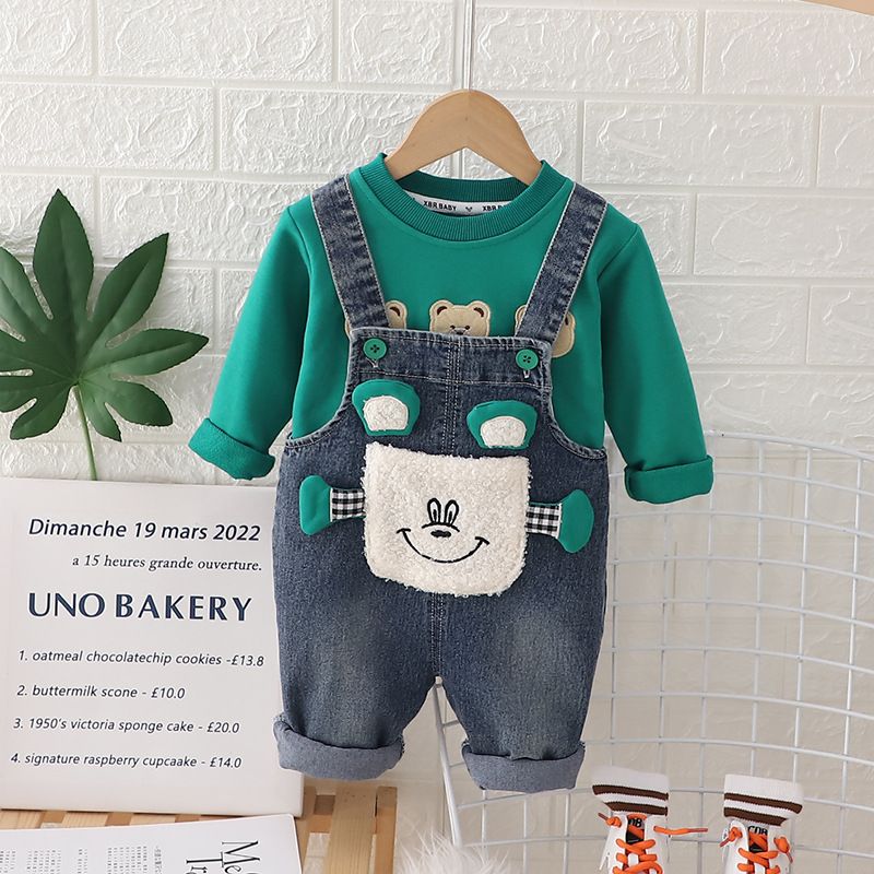 Children's pants 2024 Spring Autumn collection new girls' Korean version cartoon denim overalls 2-6 small and_voghion.com