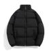 "Unisex Winter Puffer Jacket With Stand Collar, Thickened Polyester Quilted Coat, Trendy Oversized Zip-Up Outerwear (Beige/White/Black)"_voghion.com