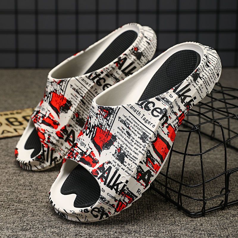 Letter Printing Fashion Word Slippers Outdoor Casual Sandals Stepping On Feces feeling two-color soft thick bottom men's shoes summer non-slip_voghion.com