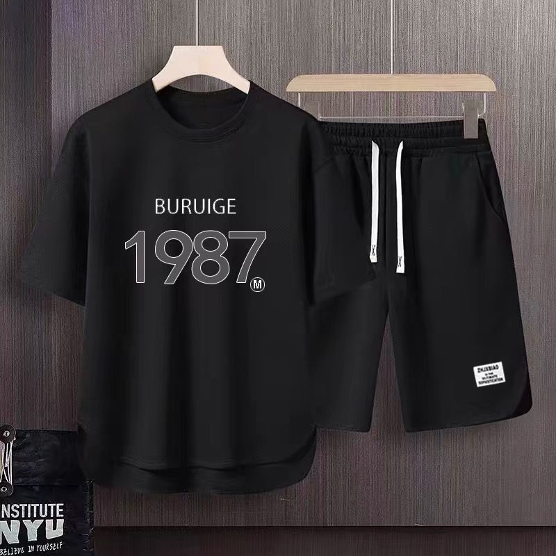Men's Clothing 2024 Waffle Casual Summer Suit Men's Loose Teen Short sleeved T shirt Shorts Handsome Two piece Suit_voghion.com