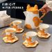 Handcrafted Cat-Themed Ceramic Pitcher & Cup Set – Elegant Milk, Juice & Tea Server With Gold Accents & Detachable Strainer_voghion.com