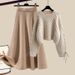 Completo maglione e gonna in maglia taglie forti per donna – Completo autunnale slim fit, elegante completo coordinato in due pezzi_voghion.com