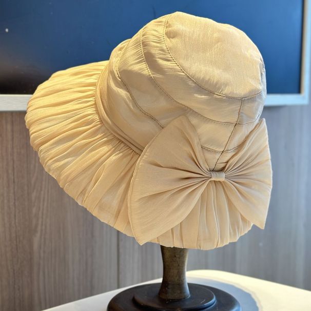 2025 New Spring And Summer Fisherman's Hat Children's Sunshade Sunscreen Breathable Basin Hat Outdoor Pleated Bow Big Brim_voghion.com