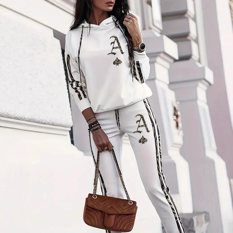 Women's Printed Two Piece Tracksuit, Long Sleeve Pullover Top And Drawstring Waist Pants, Casual Sportswear For Spring And Fall_voghion.com