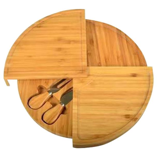 Tagliere per formaggi in bambù con set di coltelli per formaggio, piatto per formaggi da 37 cm, piatto da portata girevole per formaggi e regali di appetito, utensile per formaggio_voghion.com