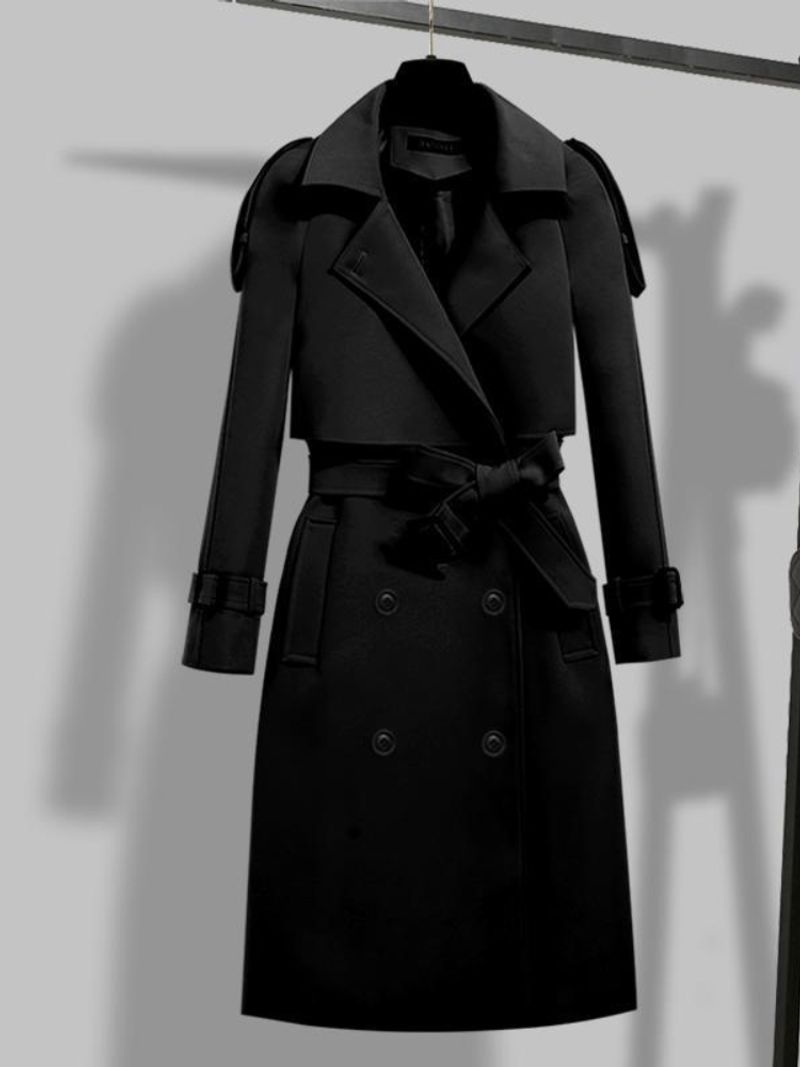 Gabardina nueva para mujer, abrigo largo con solapa lisa y doble botonadura, Tops cortavientos, ropa para mujer 2023_voghion.com