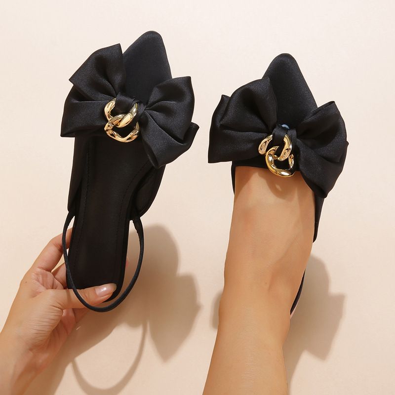 women's shoes new pointed toe empty back small fragrant style single shoes for outer wear large butterfly buckle flat bottom summer_voghion.com