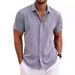 Herrenbekleidung Herren Leinenhemd Kurzarm Freizeithemd Button-Down-Hemd Herren Strand Sommer_voghion.com