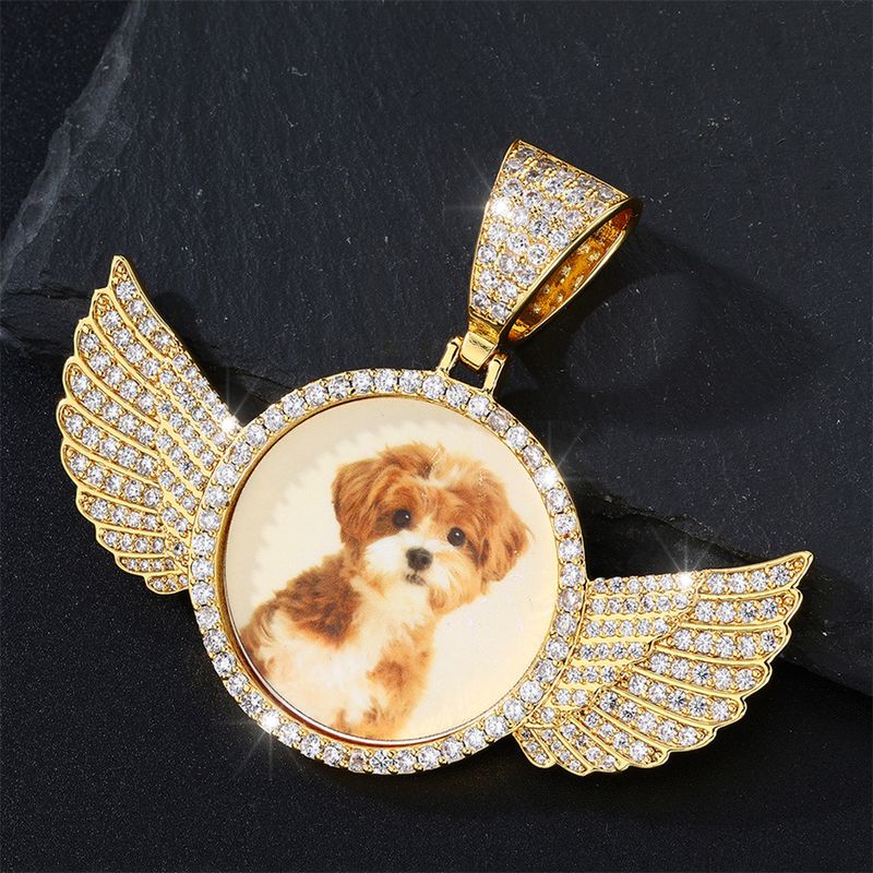 Hot Selling Hip-Hop Angel Wings Round Frame Necklace, Photo Pendant Necklace_voghion.com