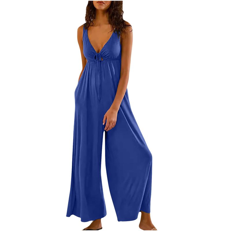 New 2025 Women's Spring/summer Camisole Sexy Backless Chest Wrapped V-neck Wide Leg Jumpsuit_voghion.com
