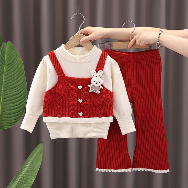 Girls' Knit Sweater & Flare Pants Set – Soft Polyester Blend, Long-Sleeve Top + Stretchy Bell-Bottom Joggers, 3-8Yrs (100-140cm)_voghion.com