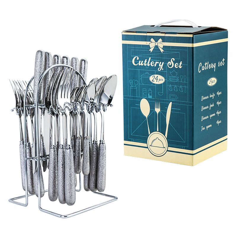 Set di posate in acciaio inox, stoviglie, placcatura in titanio sottovuoto, coltelli, forchette, cucchiai, cucchiaini da tè, stoviglie, set da 24 pezzi_voghion.com