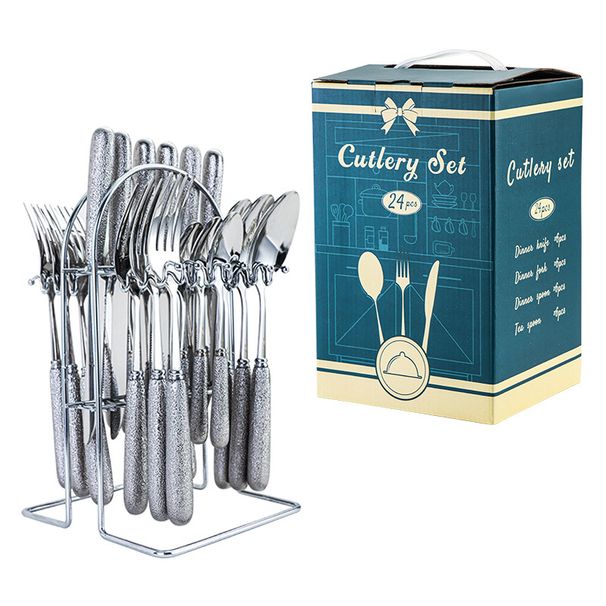 Set di posate in acciaio inox, stoviglie, placcatura in titanio sottovuoto, coltelli, forchette, cucchiai, cucchiaini da tè, stoviglie, set da 24 pezzi_voghion.com