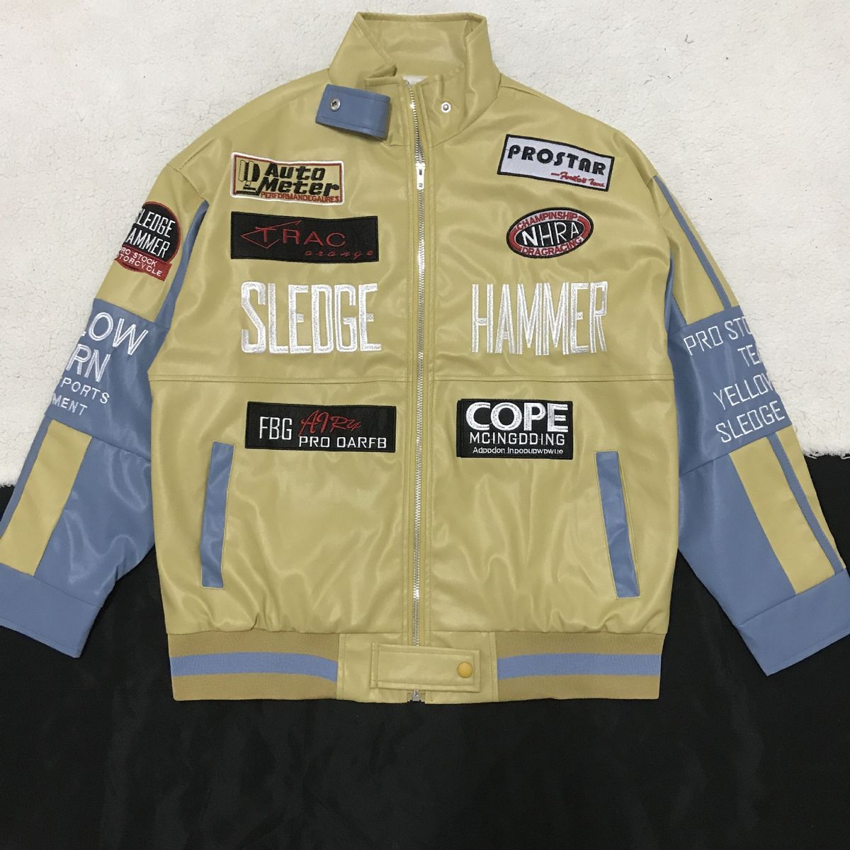 Chaqueta de béisbol de cuero sintético bordada de marca de moda para hombre y mujer, chaqueta de traje de carreras vintage de calle alta de otoño_voghion.com