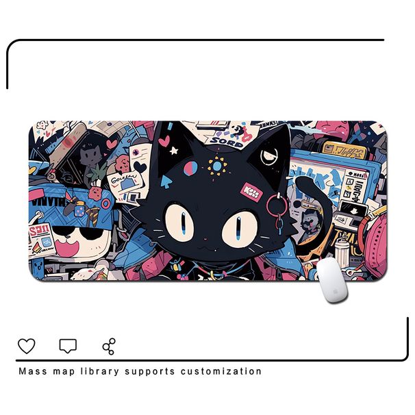 Tappetino per tastiera da ufficio, per computer, per studio, con motivo a graffiti, gatto e topo, di grandi dimensioni, di qualità imbattibile._voghion.com