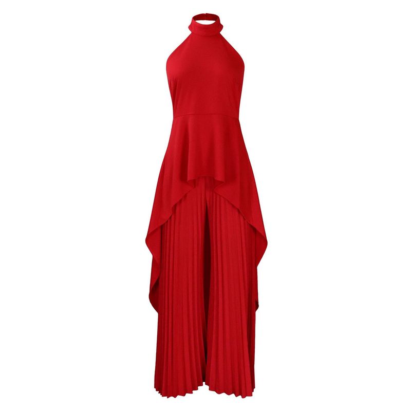 Women's Fashion Casual Suit Summer Ladies Private Clothes Halter Top Pleated Wide-leg Suits_voghion.com