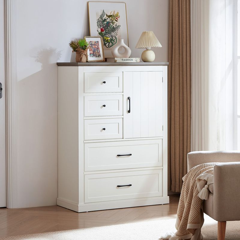 Farmhouse 5 Drawer Dresser For Bedroom, Tall Chest Of Drawers, Chest Of Drawers Organizer Storage,Wood Rustic Bedroom Dresser For Closet, Living Room, Hallway_voghion.com