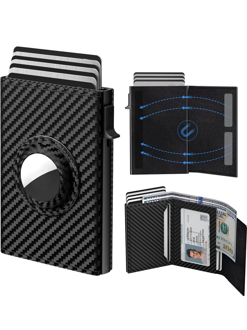 Portefeuille intelligent AirTag pour homme, porte-cartes, blocage RFID, ultra fin, fibre de carbone, minimaliste_voghion.com