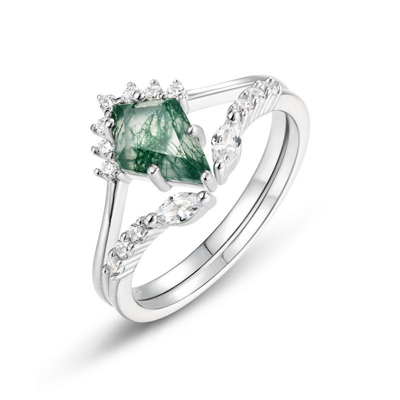 Fashion Light Luxury Pure Silver Stackable Kite Ring - Natural Water Grass Agate Inlay For Elegant Statement Style_voghion.com