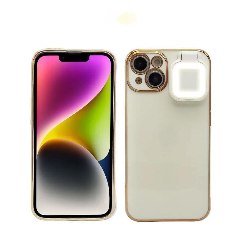 Selfie Ring Flash Fill Light Custodia per telefono quadrata per IPhone 11 12 1314 Pro Xs Max 7 8 Plus X Xr Cover posteriore per telefono con luce ad anello_voghion.com