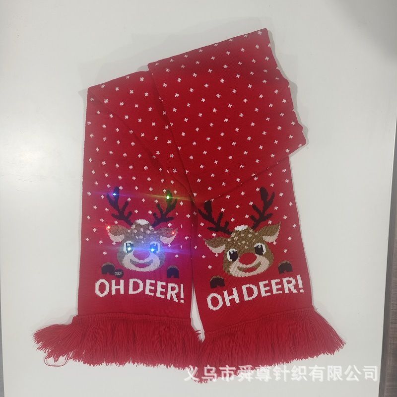 Eșarfă tip pălărie de Crăciun cu LED-uri strălucitoare, eșarfă evantai jacquard tricotată cu alfabet și animale, din 2 piese_voghion.com