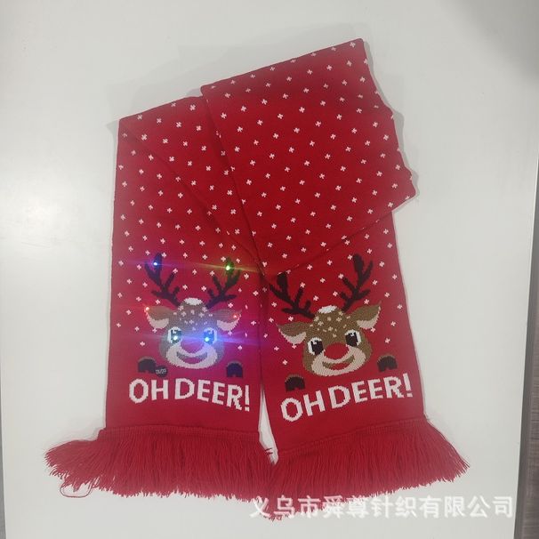 Eșarfă tip pălărie de Crăciun cu LED-uri strălucitoare, eșarfă evantai jacquard tricotată cu alfabet și animale, din 2 piese_voghion.com
