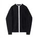 Men's Double Zipper Contrast Color Knit Sweater | Loose Fit Stand Collar Thickened Cardigan | Casual Winter Pullover_voghion.com