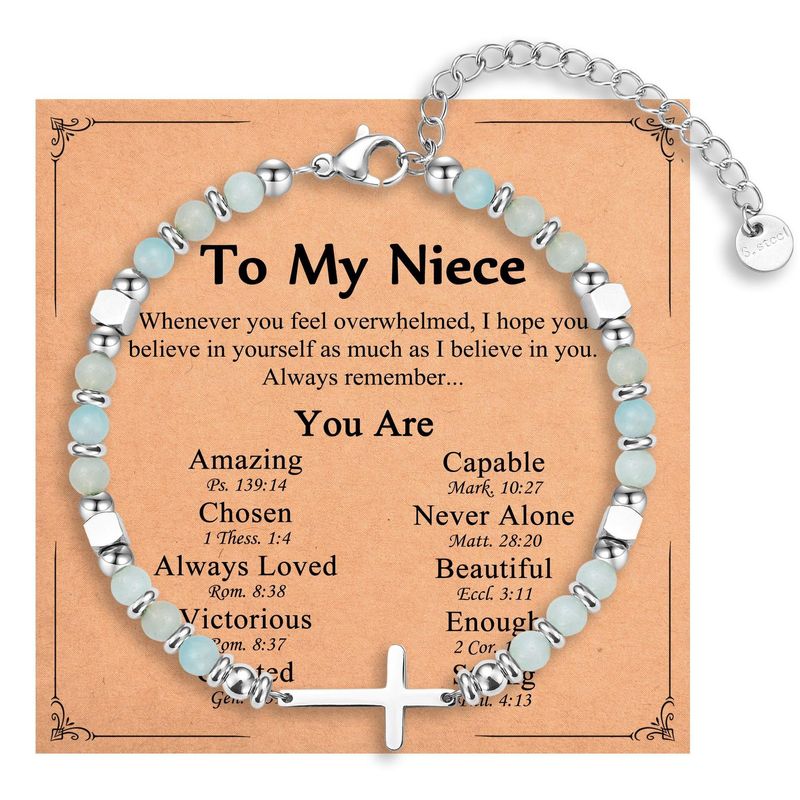 6mm natural stone cross beaded bracelet card gift bracelet_voghion.com