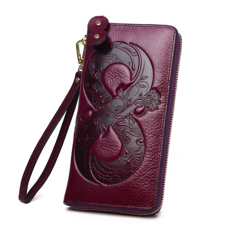 Lucky Genuine Leather Wallet Women Long Ladies Leather Wallets Big Real Cowhide Purses  Brand Female Clutch Bag_voghion.com