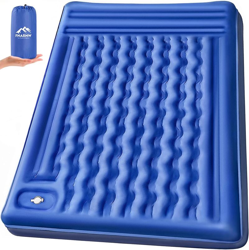 Extra dik 2-persoons kussen Ingebouwde voetpomp Waterdichte opblaasbare slaapmat Backpacken, tent, wandelen, draagbare kampeermat (marineblauw)_voghion.com