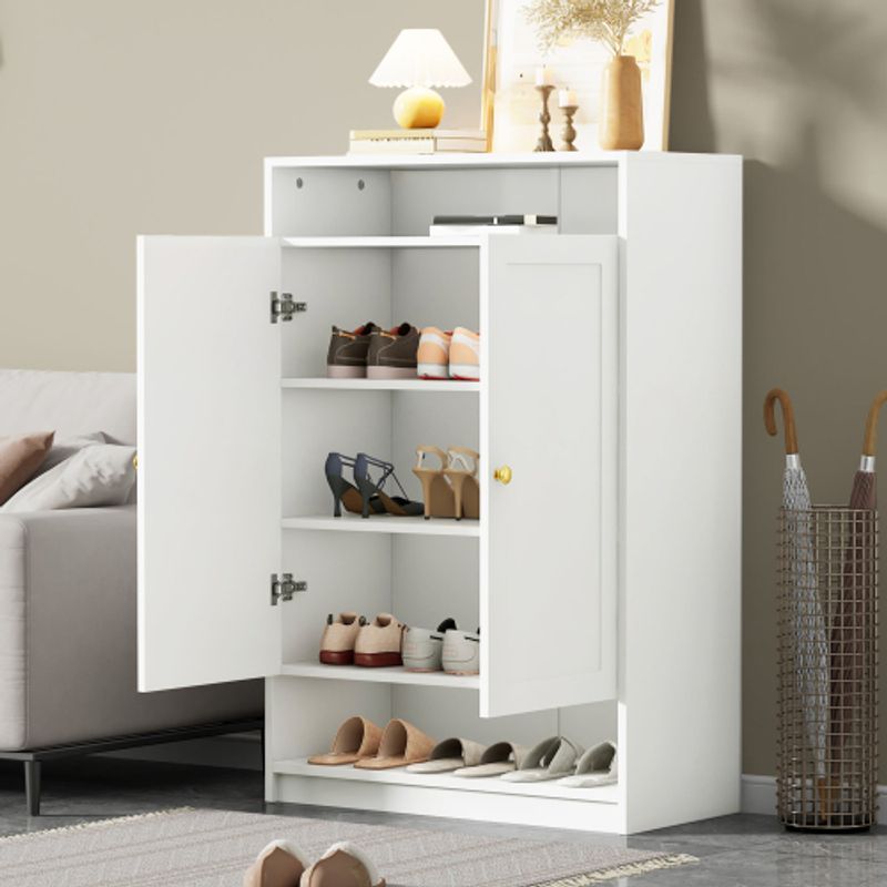 Moderne Schuhschrank, Mit Verstellbaren Regalen, Goldenen Griffen, Schuhkommode Mit 2 Türen, Weiß, B73/D34/H109_voghion.com