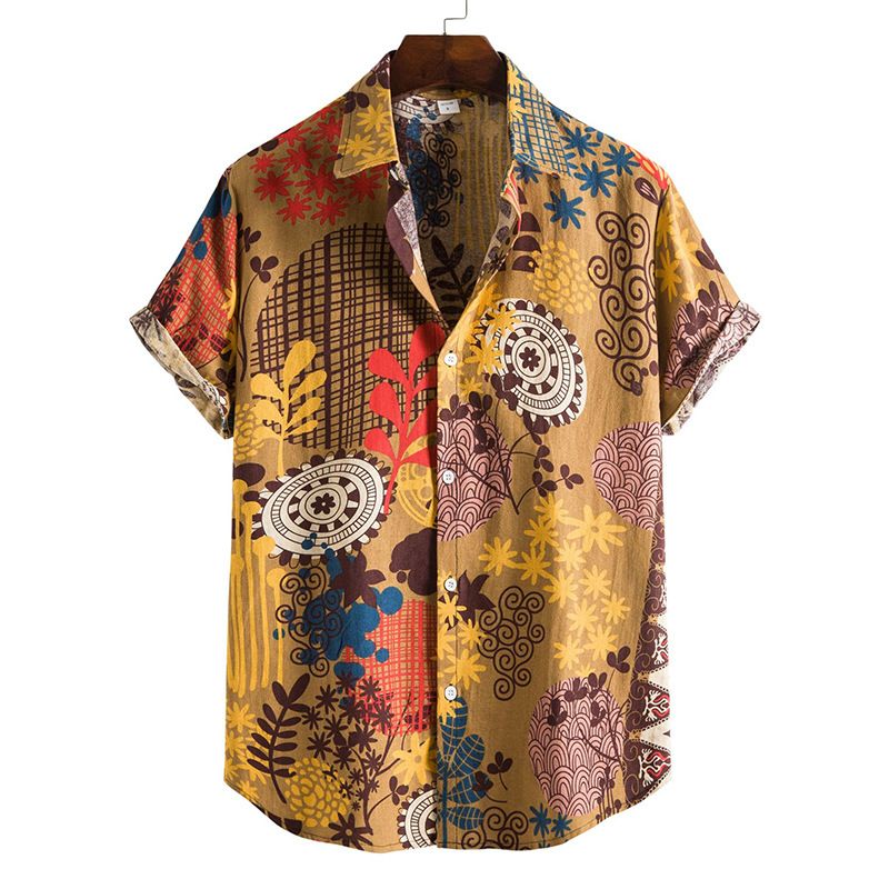 Herrenbekleidung Sommer Neues Retro-Print Kurzarm-Strandhemd mit Revers_voghion.com