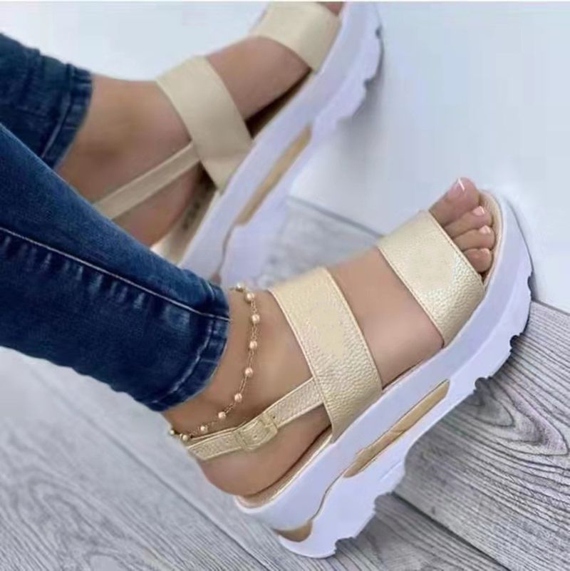 Women's Heeled Sandals wide side one word with sweet wind thick bottom wedge sandals women_voghion.com