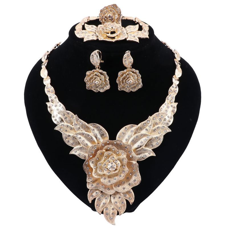 Women Party Bridal Fine Crystal Rose Flower Necklace Jewelry Sets For Wedding Party Accessories Jewelry Sets_voghion.com